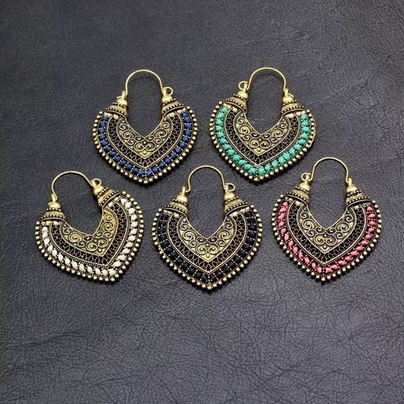 🌺Vintage Ethnic tribal crochet hoop Earring - Picture 9 of 16